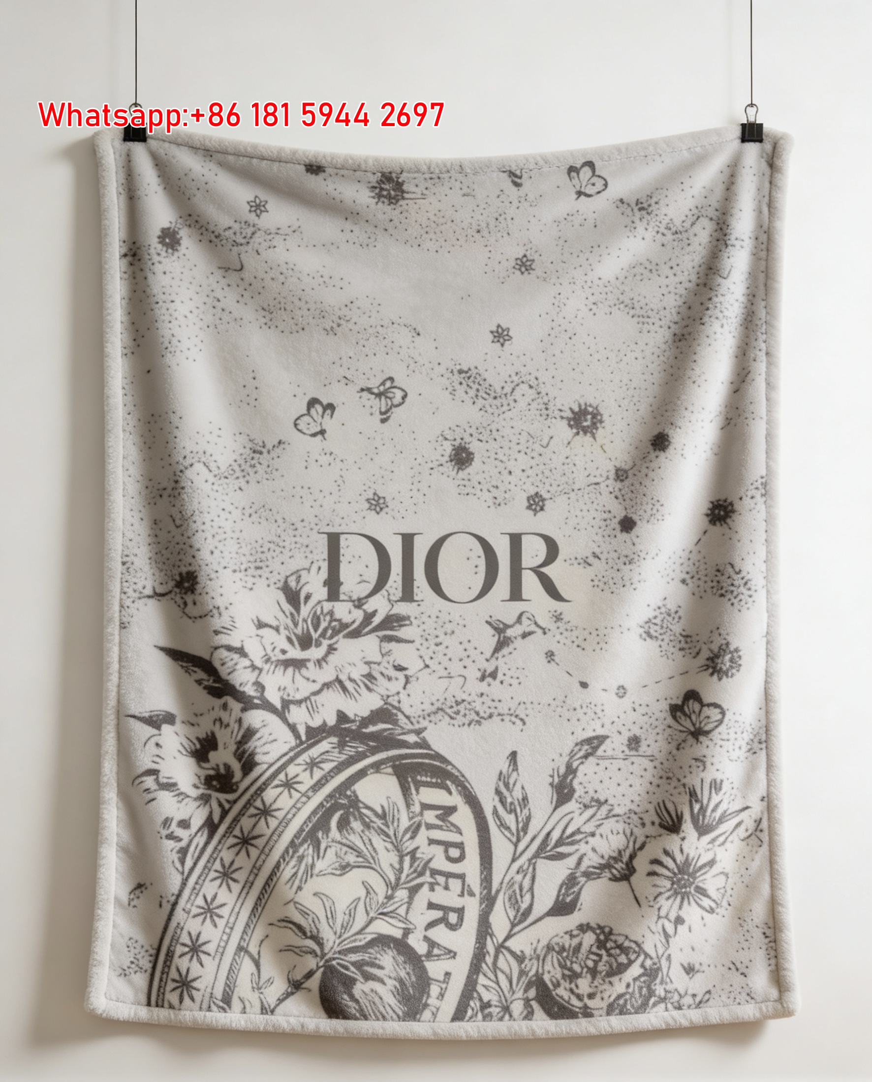 Dior Botanical Sketch Flannel Sofa Throw Blanket D426